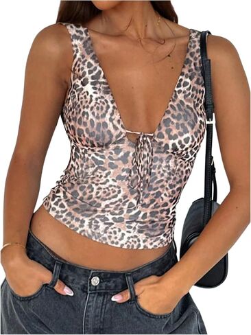 Soly Hux Women’s Leopard Print Tank Top Top Top Front Deep V Deep Neck Y2K Party Tops in Saudi Arabia