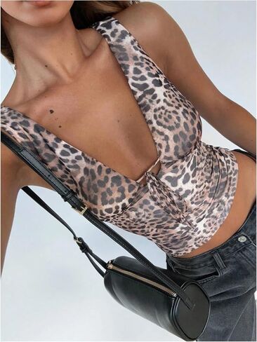 Soly Hux Women’s Leopard Print Tank Top Top Top Front Deep V Deep Neck Y2K Party Tops in Saudi Arabia