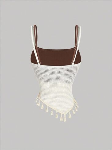 Makemechic Women's Boho Fringe Crochet adsymmetric cami tops shell shell spaghetti strap camisole camisole in Saudi Arabia
