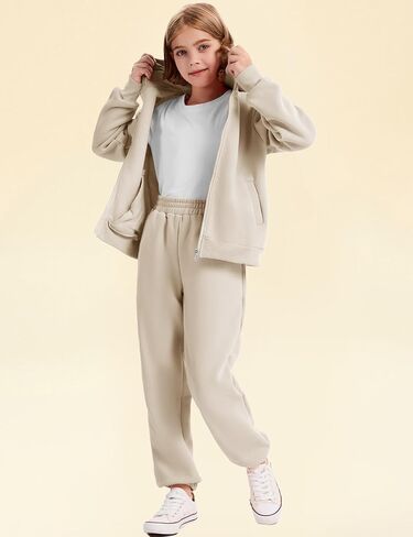 Flygo Kids Fleece 2 قطعة عرقلة مجموعات التعرق الفتيات الفتيان الكامل هوديي الرمز البريدي ومسارات سروال العرق مع جيوب متعددة in Saudi Arabia