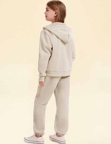 Flygo Kids Fleece 2 قطعة عرقلة مجموعات التعرق الفتيات الفتيان الكامل هوديي الرمز البريدي ومسارات سروال العرق مع جيوب متعددة in Saudi Arabia