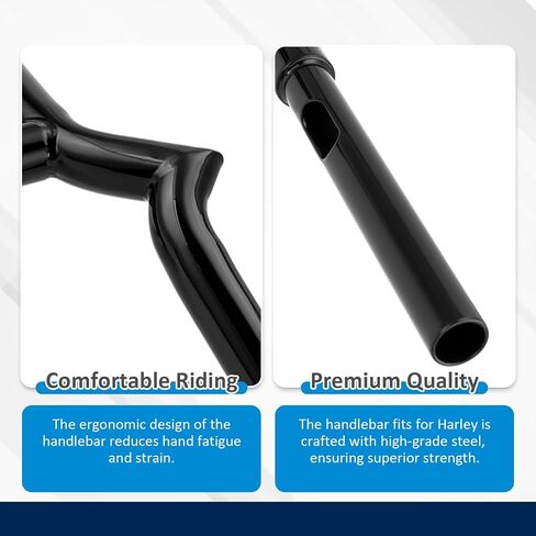 Wsays 14 "Rise Handlebar T Bar 1-1/4 '' Diameter Sharp متوافق مع Harley Sportster XL 883 1200 Softail Dyna Touring Road King 1996-2024 ، Gloss Black in Saudi Arabia