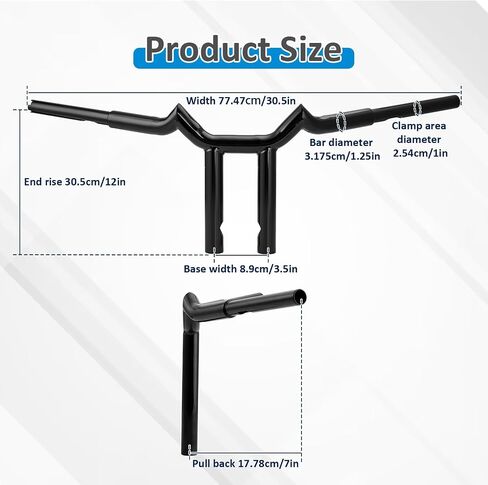 Wsays 14 "Rise Handlebar T Bar 1-1/4 '' Diameter Sharp متوافق مع Harley Sportster XL 883 1200 Softail Dyna Touring Road King 1996-2024 ، Gloss Black in Saudi Arabia