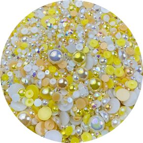Mix Flatback Pearls and Rhinestone,60g Resin Rhinestones Half Round Pearls for Crafts 3mm-10mm AB Color Half Pearl Flatback Rhinestone for Nail Face Art,Bottles (Blue Green Pink Series)