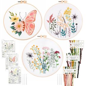 3 مجموعات من أدوات التطريز للمبتدئين البالغين، مجموعات غرز متقاطعة للبالغين مع زهور ونباتات الفراشة، مجموعات تطريز يدوية مع 3 قطع قماش للتطريز، 3 تعليمات، 3 أطواق تطريز، 6 إبر in Kuwait