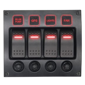12/24V 6 Gang Marine Control Waterproof Switch Panel with Circuit Breaker Overload Protection and Red LED Lights for Car RV Marine Trucks
