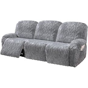 vctops 4 Pieces Geometric Jacquard Plush Recliner Slipcovers Soft Fuzzy Fluffy Sofa Couch Cover Anti-Slip Furniture Protector with Elastic Bottom for Kids Cats Dogs(Cream,1 Seat)