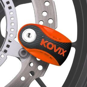 Kovix KNX6 Steel 120dB Siren Disc Brake Lock 6mm Lock Pin IP67 Waterproof Motorcycle Security Fluorescent Orange