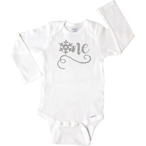 Winter Onederland 1st Birthday Girl Outfit, Snowflake Onesie First Birthday, Silver Glitter Sparkly Let It Snow Bodysuit 510 (12 Month Long Sleeve Bodysuit)