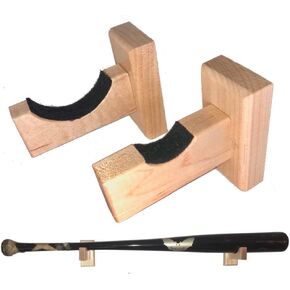 حامل حائط لعرض مضرب البيسبول - مصنوع يدويًا في الولايات المتحدة الأمريكية من خشب القيقب الصلب مع بطانة لباد ومسامير مخفية - شماعة مضرب أفقية (طبيعية) in Kuwait