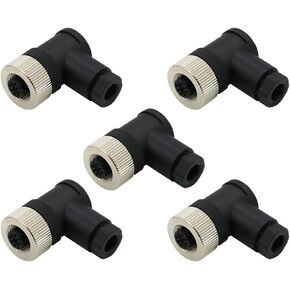 5 Pcs M12 5 Pin Female Connector, A Code Industrial Circular Connector IP67 Right Angle Type Adapter Field Assembly Wireable Sensor Unshiled 125V 4A AC/DC Connector