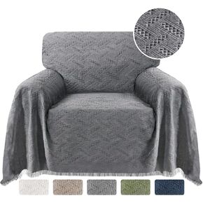 Turquoize Cotton Sofa Cover Couch Cover Grey Couch Protector Sofa Throw Cover for Couches Washable Sectional Sofa Covers for Dogs Feature Geometrical Woven Jacquard Fabric(71"x118", X-Large,Grey) in Kuwait