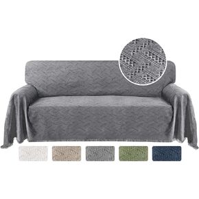 Turquoize Cotton Sofa Cover Couch Cover Grey Couch Protector Sofa Throw Cover for Couches Washable Sectional Sofa Covers for Dogs Feature Geometrical Woven Jacquard Fabric(71"x118", X-Large,Grey)