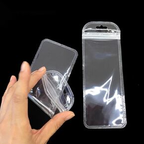 PABCK 100 Pieces Self Sealing Bag with Hang Hole Resealable Zip Storage Lock Bag Clear Plastic Hanging Bag for Packaging Jewelry Decorative Gift 2.16x8.66 inch (usable 1.77x7.28 inch)