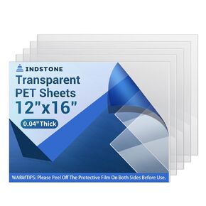 5 Pack 12"x12" x0.04" Clear PET/Plexiglass Sheet, INDSTONE Transparent Flexible Plastic Sheet 12x12, Clear Plastic Sheet for Crafts, Picture Frames, Painting, Sign Blank