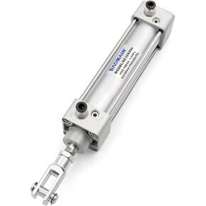 Baomain Pneumatic Air Cylinder SC 32 x 200 PT 1/8 with a Y-Component CY-32 & 2 Fittings, Bore: 1 1/4 inch, Stroke: 8 inch, Screwed Piston Rod Dual Action 1 Mpa