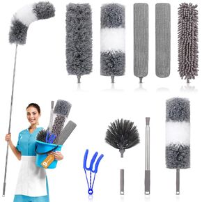 Dusters for Cleaning High Ceiling Fan(9pcs), Microfiber Duster with Extension Pole 30-100 Inches, Washable Dusters, Bendable Feather Duster for High Ceiling, Blinds, Cobweb, Furniture & Cars