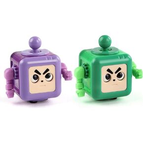 2P Fidget Robot Cube Fidgets Toy, Magic Cube Stress and Anxiety Relief Toys, Fidgets Robot Cube Toy Cube Relaxing Hand-Held for Adults, Killing Time Cool Fidget Block for ADD/ADHD/OCD (Green Purple)