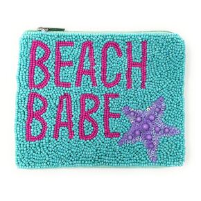 Beach Babe Beaded Coin Purse Pouch, Small Wallet, Bead Pouch, Birthday Gifts, Blue Small Purse, Gift Card Pouch, Beach Lover Gift