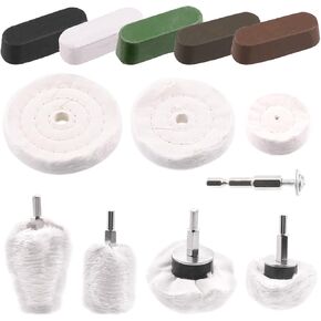 مجموعة عجلات تلميع مكونة من 13 قطعة، تتضمن 5 مركبات مصقولة و4 عجلة تلميع مع ساق 1/4 بوصة و3 عجلة تلميع ومغزل، لمجوهرات طحن المقاعد in Kuwait