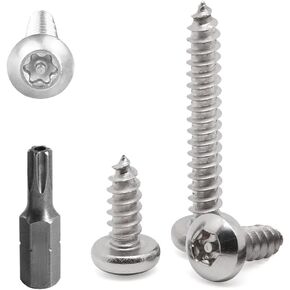 #10 x 5/8" Stainless Steel Button Head Torx Sheet Metal Screws Security Silver Screws Anti-Theft Tamper Proof with Bit T25 50 PCS