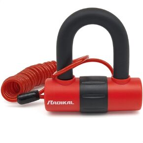 RADIKAL RK72 Motorcycle Mini U Disc Lock, 14mm Hardened Steel Double Locking Anti-dril Anti-Picking, Dust Cover, Reminder Cable, Heavy Duty Bike Lock Anti-Theft, High Security Padlock