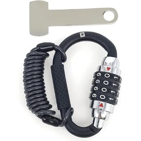 KRASER KR723B Motorcycle Helmet Lock, Combination Carabiner, T Buckle Adapter, Steel Cable, 4 Digit Security Code, Multifunction Anti Theft Luggage Locker Bag Jacket Motorbikes Bicycles Scooters