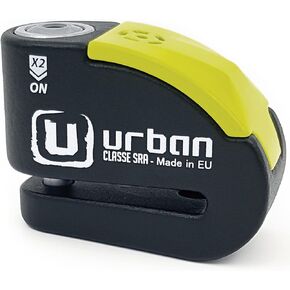 Urban UR10 Hi-Tech Disc Lock with or Without Alarm x2 ON, Approved SRA, Warning LED, A+ Sensitivity, ø10 Double Lock Anti-Saw Security, Heavy Duty Anti Theft Wheel Brake Lock for Motorcycle, Scooter