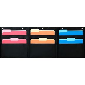 10 Pocket Horizontal Storage Pocket Chart, Hanging Wall File Organizer Organize Your Assignments, Files, Scrapbook Papers & More (Black)