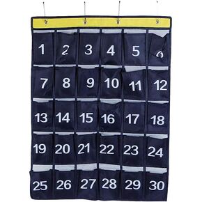 Numbered Hanging Pocket Chart, Classroom Mobile Phone Bag Digital Pocket, Wall Door Hanging Organizer for Teacher Student Hanging Cards Cell Phones Sundries (Brown, 30 Pockets)