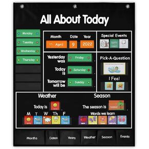 All About Today Learning Center Pocket Chart Classroom Daily Activities Chart Center,Weather & Calendar Pocket Chart Circle Time (Blue)