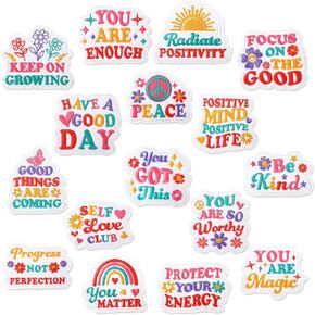 CiyvoLyeen Iron on Patches for Hats Positive Affirmations Boho Hippie Accessories Daily Reminder Embroidered Patches Sew on Applique Repair Patches for Clothes Jean Jackets Backpacks DIY Craft 16 Pcs