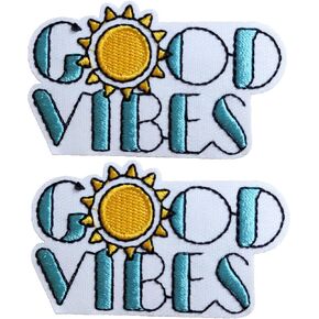 Iron-on Good Vibes Patch, 2PCS Letters Sun Rise Iron On/Sew on Patch, Embroidered Patch Applique Repair Patch DIY Craft Accessories for Clothes Jacket Jeans Backpacks