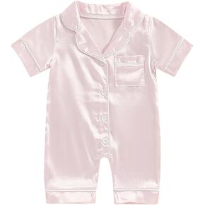 Multitrust Infant Baby Boy Girl Silk Pajamas Rompers Button Down Short Sleeve One Piece Jumpsuit Pjs Satin Infant Sleepwears