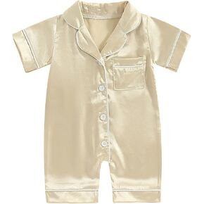 Multitrust Newborn Baby Boy Girl Silk Pajamas Short Sleeve Button Up Satin Pjs One Piece Romper Onesie Shorts Baby Sleepwears in Kuwait