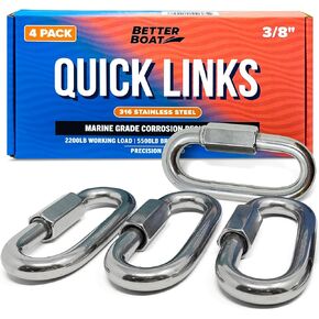 316 Stainless Steel Locking Carabiner Threaded Quick Link Chain Link Connector Clips Heavy Duty D Shape Repair Safety Quicklinks 1/2, 3/8, 5/16 or Small 1/4 Marine Grade Metal - 4pcs Quick Links