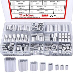 Twidec/222PCS 8 Sizes Aluminum Crimping Loop Sleeve M1.2-M6(3/64''-1/4'') Wire Rope Sleeve Cable Crimp Ferrules for Wire Rope and Cable Assortment Kit N-019-222PCS