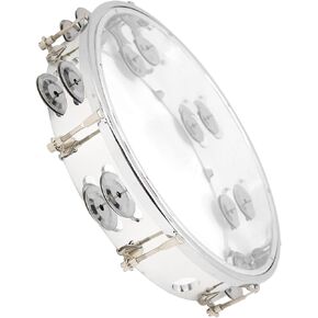 Handheld Tambourine Musical Instrument, Tambourine Adjustable Double Row 10in Percussion Jingles Instrument for Party(Transparent)