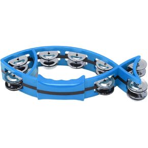 Hand Tambourine Bell Fish Shaped Double Row Tambourines Hand Drum Bell Musical Rhythm Instrument without Burrs(blue)