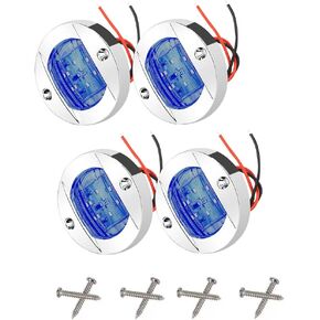4Pcs Round Marine Boat LED Courtesy Lights Cabin Deck Stern Navigatioin Light, Waterproof Deck Lamp, 12V, Blue
