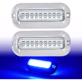 Pack of 2 Clear Lens Blue Pontoons Marine Boat 27 LED Underwater Transom Lights 10-30V DC Skeeter Catamaran Sailboat Yacht Cover with Stainless Housing