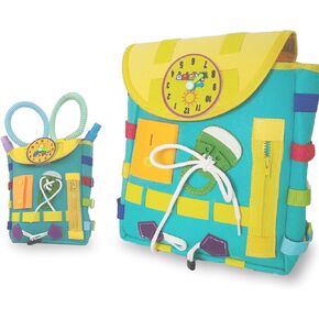 Busy Board - Toddler Backpack with Learning Toys, Interactive Kids Backpack with Buckles and Zippers, Montessori Sensory Toys with Numbers Buckles, Children's Buckle Toys for Toddlers 1-3 (Royal Blue)