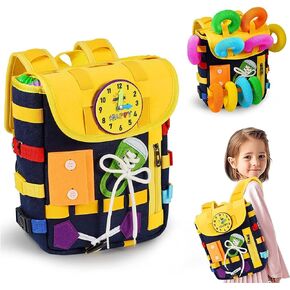 Busy Board - Toddler Backpack with Learning Toys, Interactive Kids Backpack with Buckles and Zippers, Montessori Sensory Toys with Numbers Buckles, Children's Buckle Toys for Toddlers 1-3 (Royal Blue)
