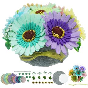 BAZIMA DIY Felt Flower Art Craft Kit, DIY Felt Sunflower and Chrysanthemum Bouquet Kit, 7pcs Felt Flowers,Floral Gifts,Beginner Craft Kit,Arrange Pre-Cut Felt Flowers and Foliage