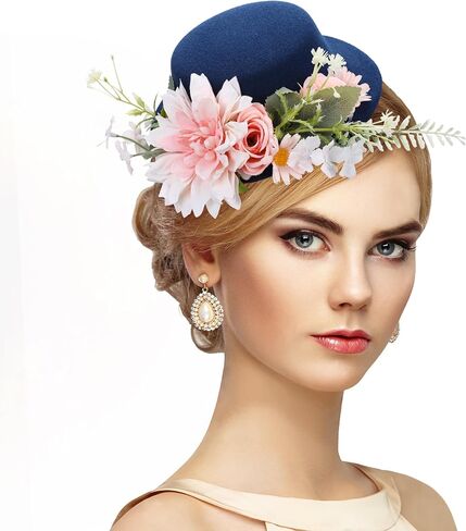 Fascinator High Tea Hat - Women's Yellow Mini Clip On 20s 50s Kentucky Derby Cocktail Pillbox Cups Dress Hat with Flower and Feather Decoration in Saudi Arabia