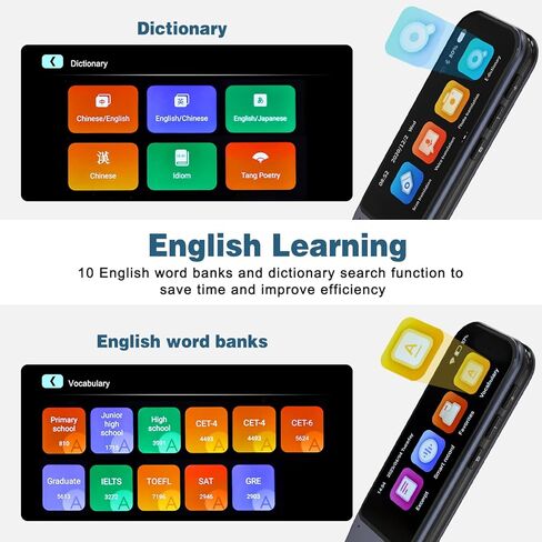 جهاز مترجم اللغة، Tendak 2-Way Instant Voice Translator 112 لغة OCR قارئ القلم الرقمي مع جهاز مترجم محمول بشاشة تعمل باللمس لمتعلمي اللغة الطلاب الذين يعانون من عسر القراءة in Kuwait