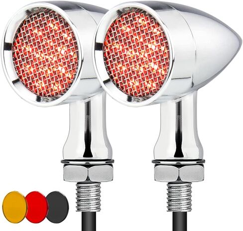 أضواء إشارات الانعطاف LED للدراجة النارية ومؤشر أمامي وخلفي عالمي متوافق مع Harley Davidson Cruiser Iron Softail Street Bike Honda Shadow Kawasaki Vulcan (B#Chome-Amber) in Kuwait