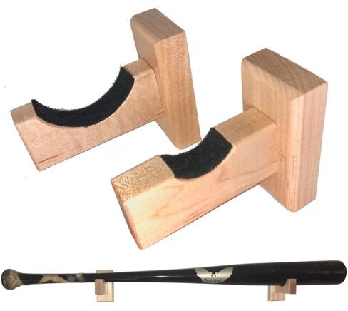 حامل حائط لعرض مضرب البيسبول - مصنوع يدويًا في الولايات المتحدة الأمريكية من خشب القيقب الصلب مع بطانة لباد ومسامير مخفية - شماعة مضرب أفقية (طبيعية) in Kuwait