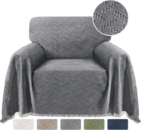 Turquoize Cotton Sofa Cover Couch Cover Grey Couch Protector Sofa Throw Cover for Couches Washable Sectional Sofa Covers for Dogs Feature Geometrical Woven Jacquard Fabric(71"x118", X-Large,Grey) in Kuwait