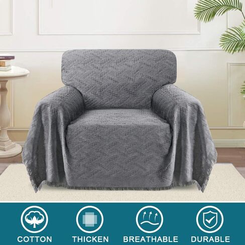 Turquoize Cotton Sofa Cover Couch Cover Grey Couch Protector Sofa Throw Cover for Couches Washable Sectional Sofa Covers for Dogs Feature Geometrical Woven Jacquard Fabric(71"x118", X-Large,Grey) in Kuwait